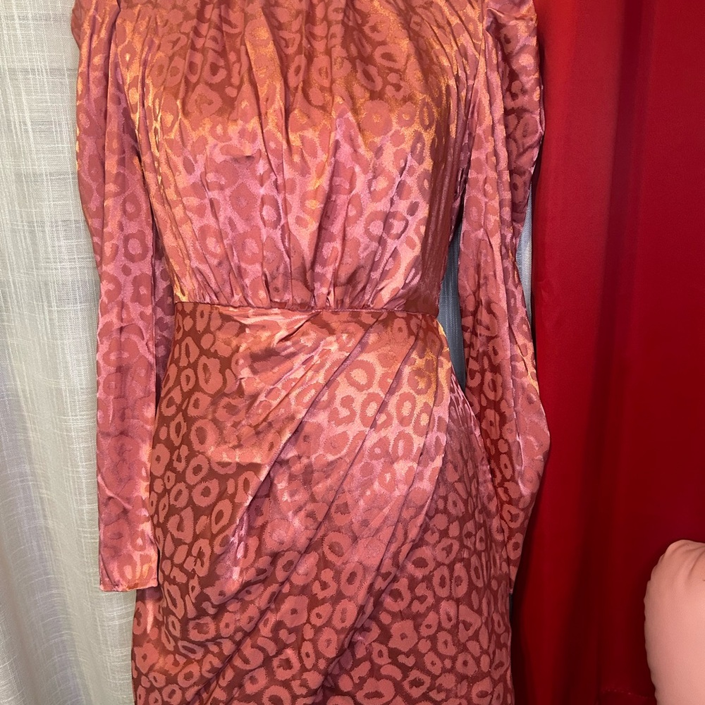 Pink Long Sleeve Gown with Cowl Neck and Bishop Sleeves for Night Out